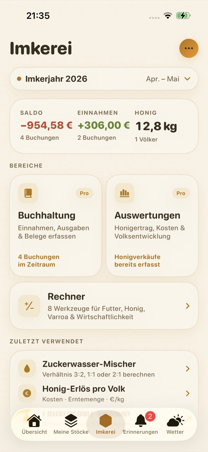 Imkerei-Tab mit Buchhaltung, Auswertungen und Rechnern