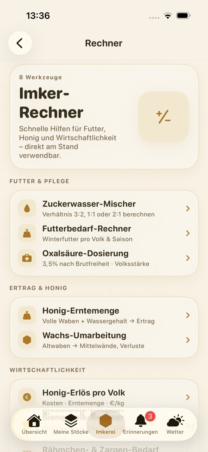 Imker-Rechner in BeeReady